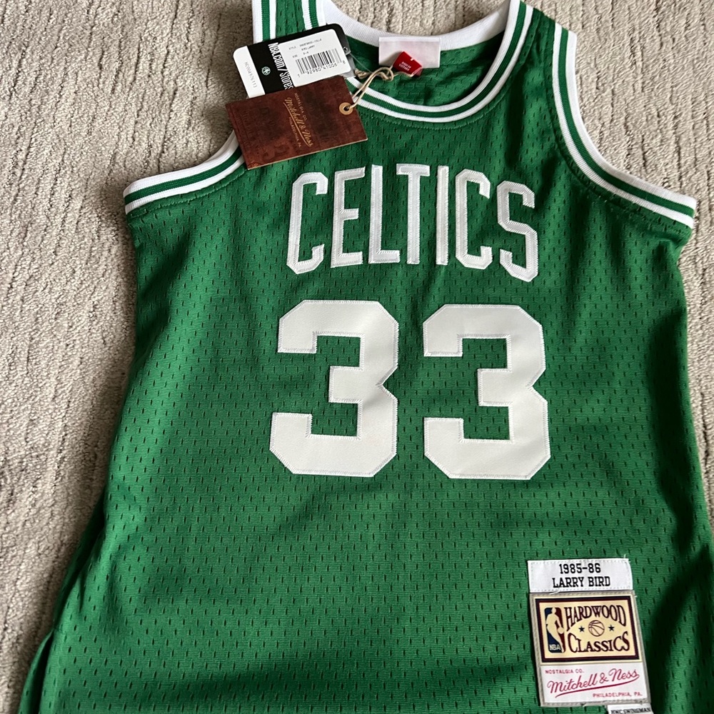 Youth size Boston Celtics, Larry Bird, number 33 jersey.